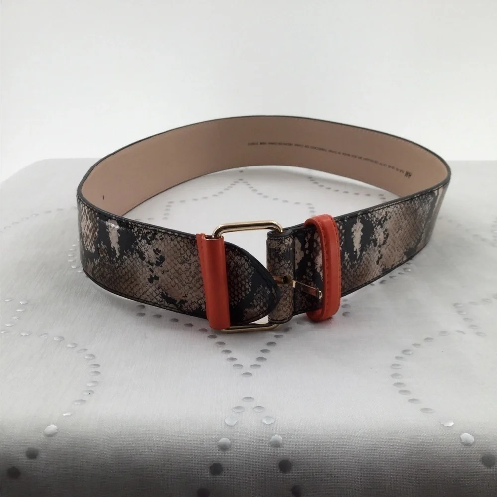 H&M  faux python Snakeskin Orange gold buckle Belt